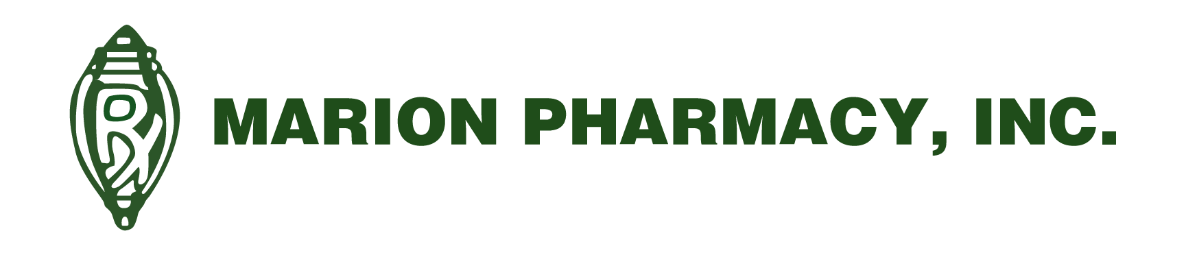 The logo for marion pharmacy inc. is green and white