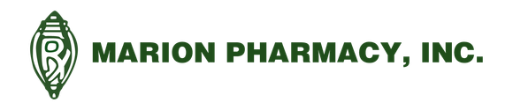 The logo for marion pharmacy inc. is green and white
