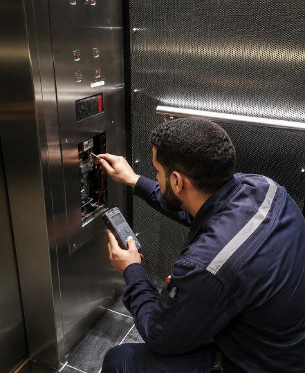 elevator technician at work inside fixture