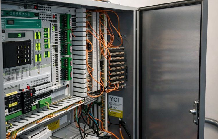 industrial elevator electrical control panel close-up