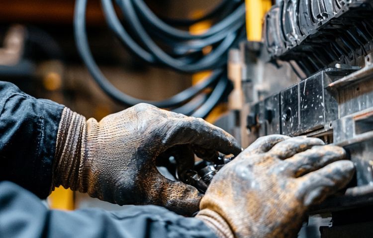 technician adjusting stainless elevator brake system