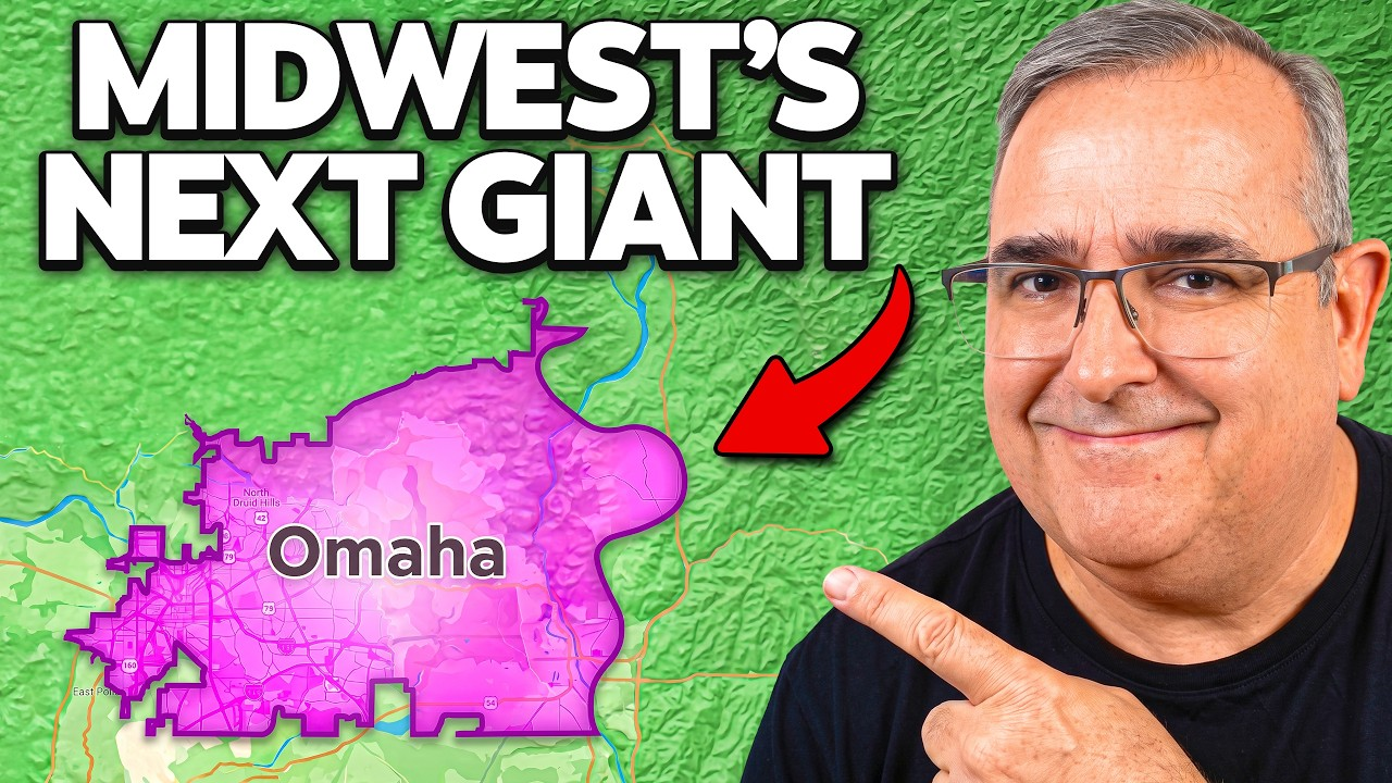 Thumbnail with “Midwest’s Next Giant,” map highlighting Omaha, and a man pointing at it