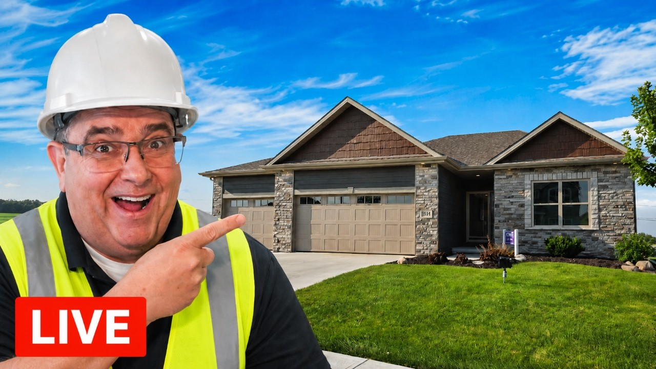 Hard-hat man pointing at a house with a red LIVE label in the corner
