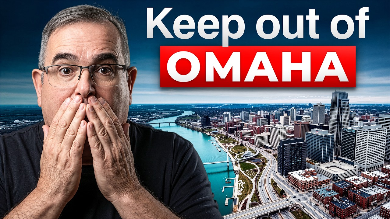 Man covering mouth beside bold text “Keep out of Omaha” over a city skyline and river.