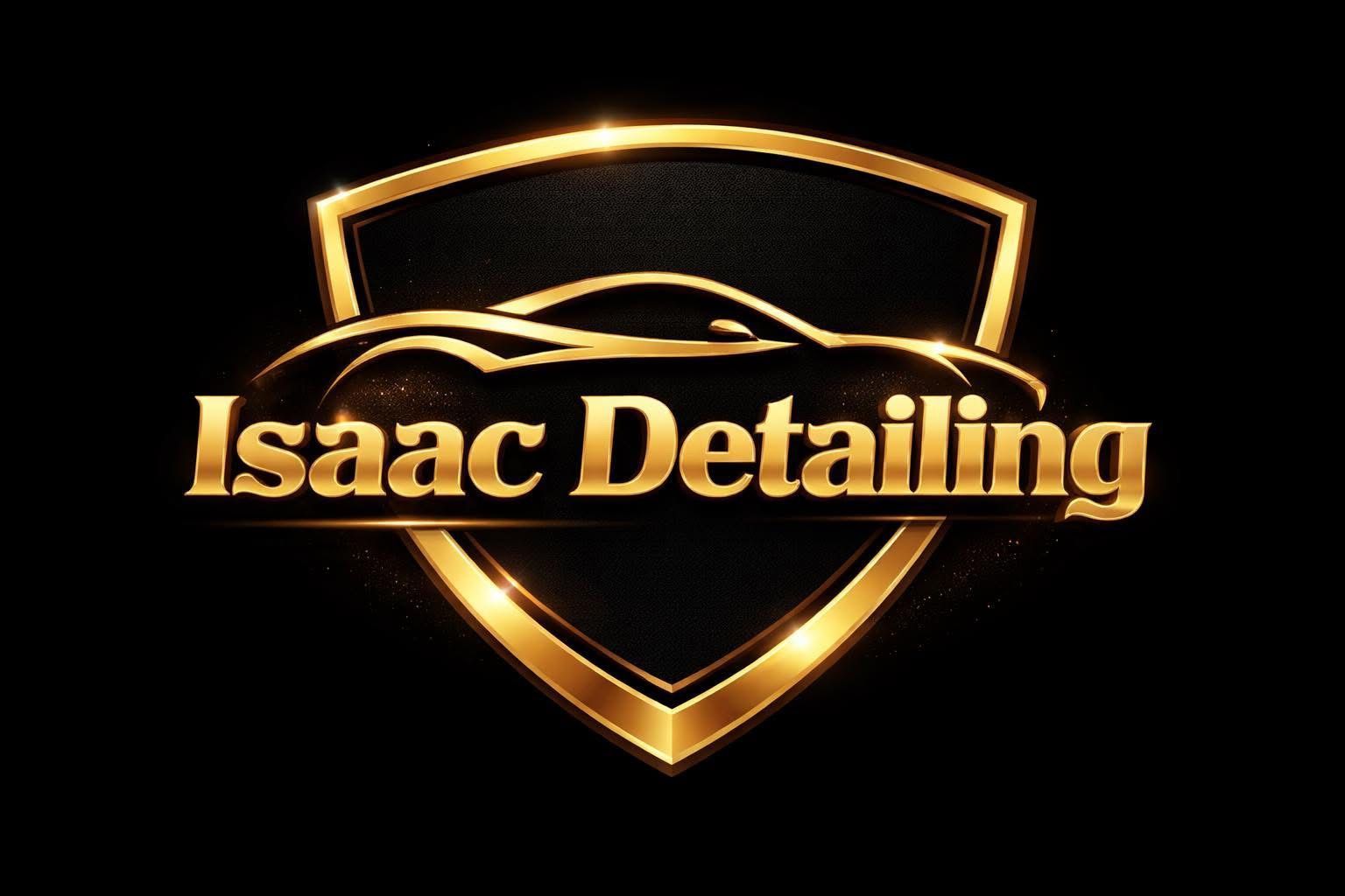 Gold shield logo with the text “Isaac Detailing” on a black background