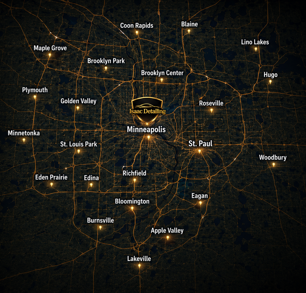 Dark map of the Minneapolis–St. Paul area with city labels and glowing road network