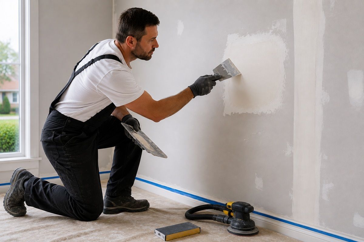 Handyman patching damaged drywall during a repair in Fairfield, CA 
