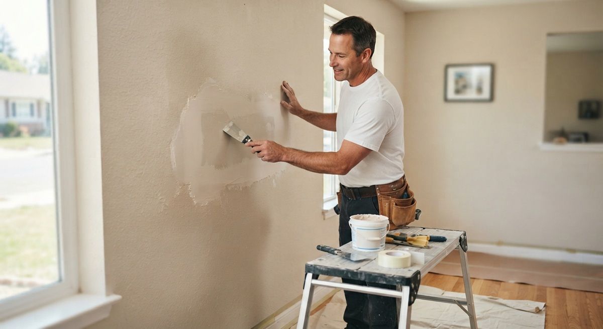 Finished drywall repair on an interior wall in Fairfield, CA