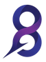 Blue and purple stylized number eight with a swoosh.