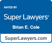 The logo for super lawyers is rated by Brian E. Cole.