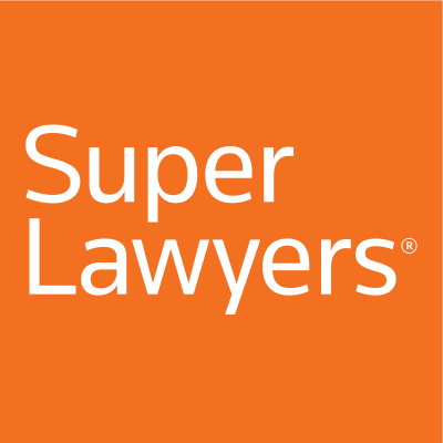 The logo for super lawyers is orange and white.
