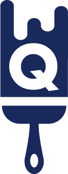 Blue paint roller icon with a white letter Q and a drip detail