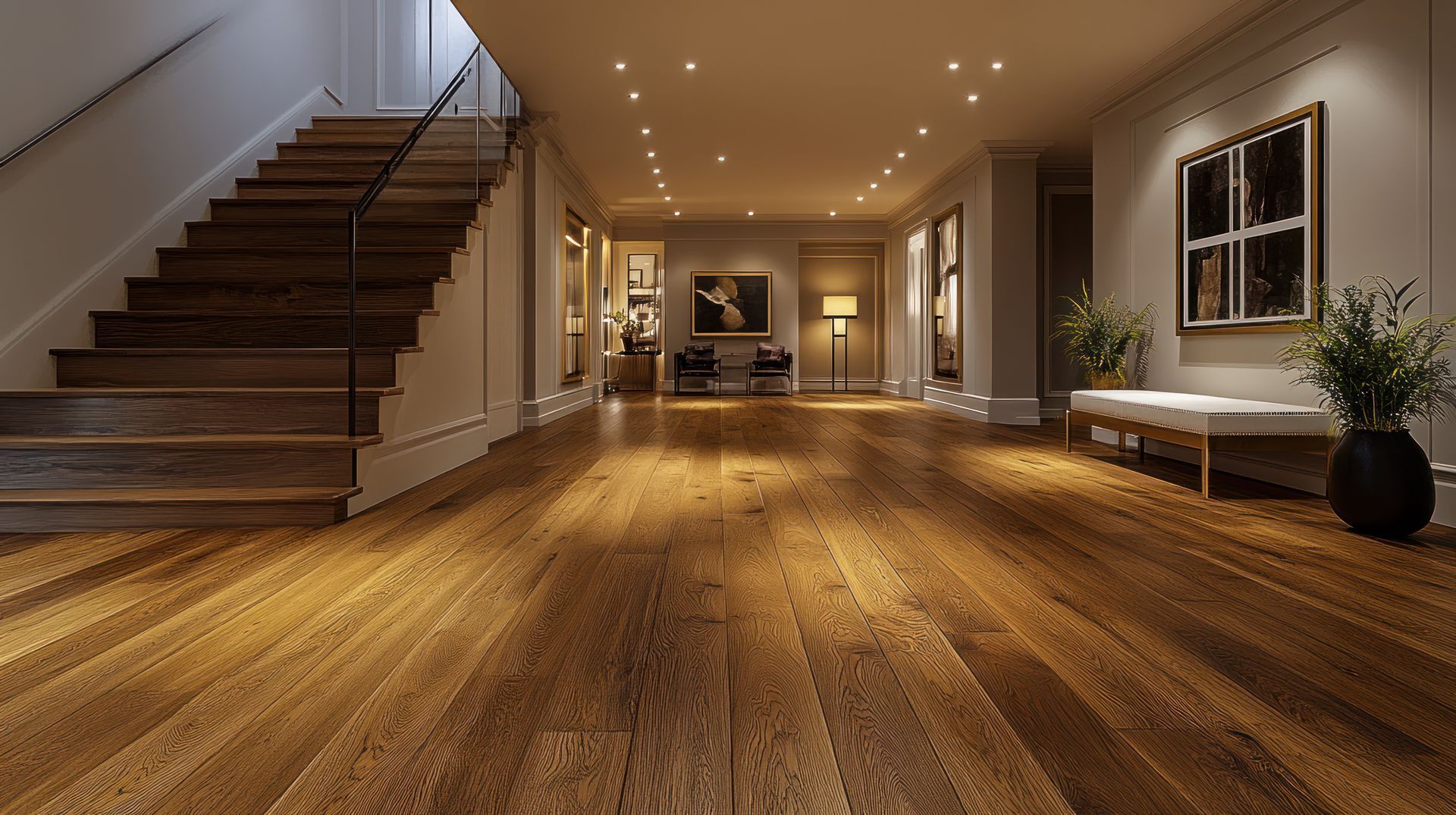 Hardwood floor installation in Glencoe Illinois, Lake Cook Hardwood and Flooring completing wide plank hardwood flooring in luxury residential home in Glencoe IL