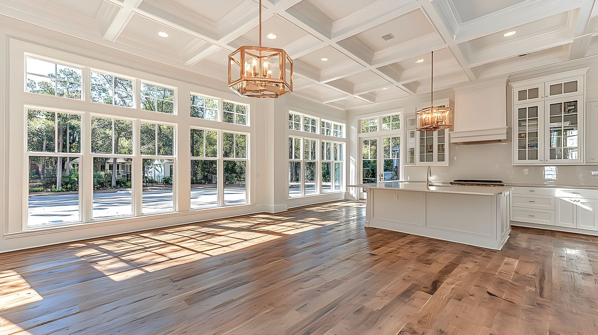 Hardwood floor installation in Winnetka Illinois, Lake Cook Hardwood and Flooring completing wide plank hardwood flooring in luxury residential home in Winnetka IL