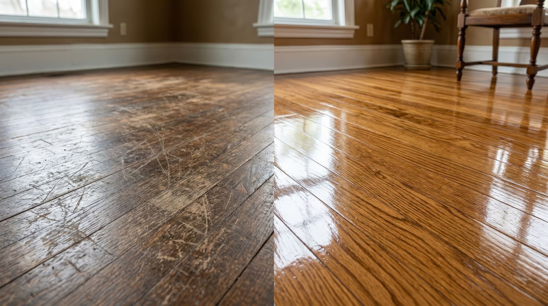 Hardwood floor refinishing and restaining results in Deerfield Illinois home, Lake Cook Hardwood and Flooring completed resurfacing and restaining hardwood floors project showing restored wood flooring