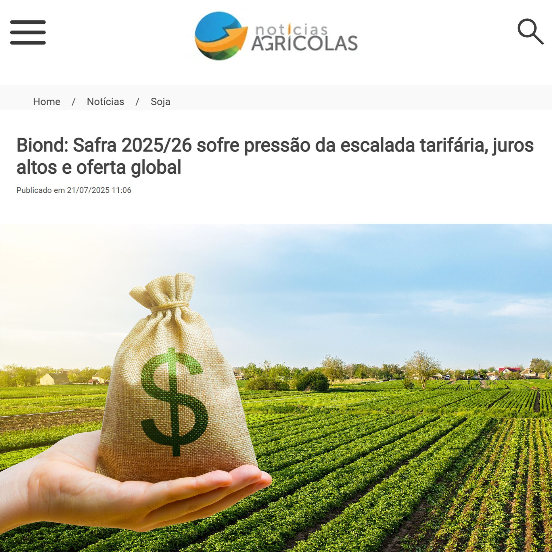 Biond: Safra 2025/26 sofre pressão da escalada tarifária, juros altos e oferta global