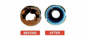 Before and after of a pipe. The