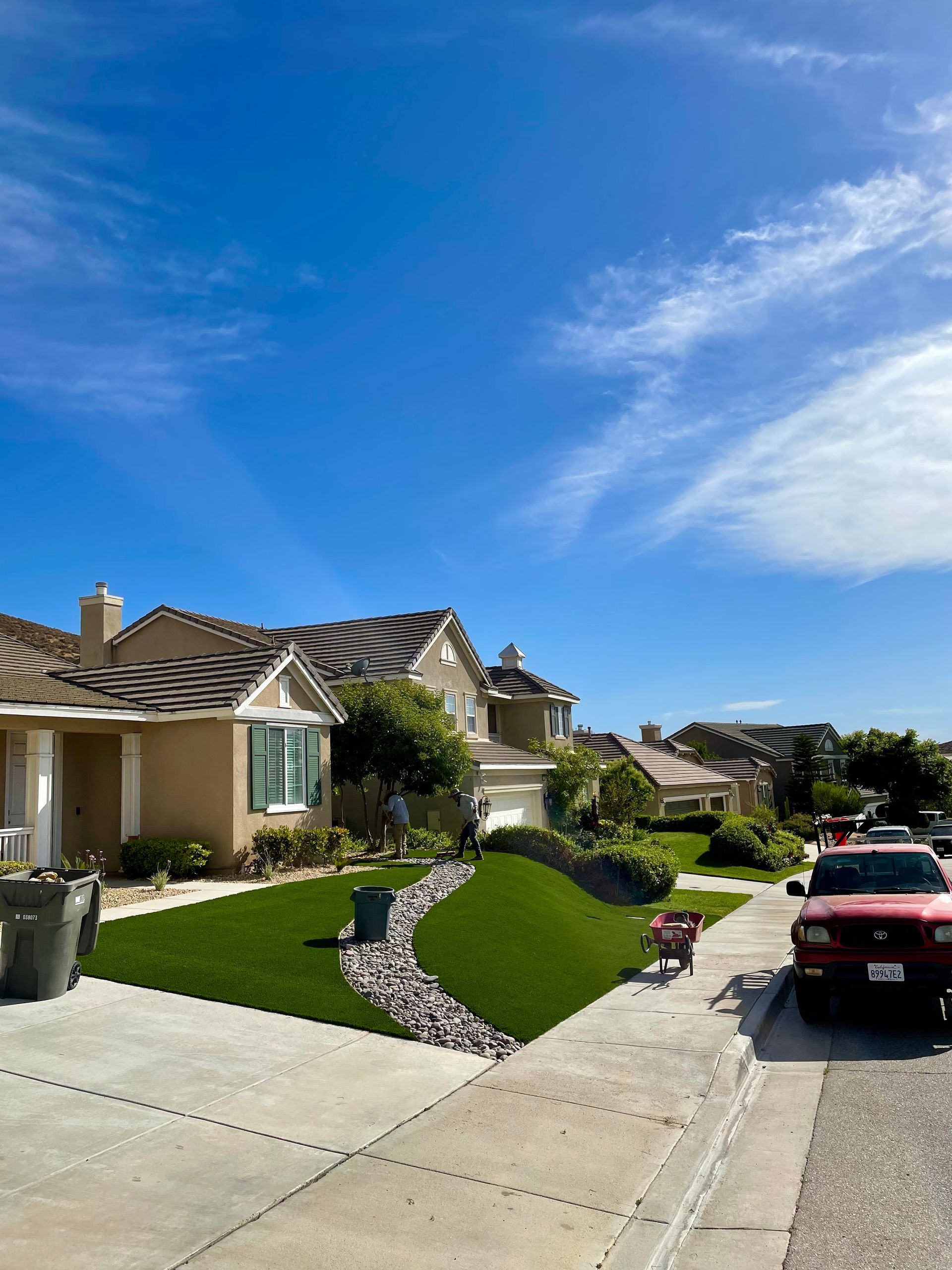 artificial grass installation in front yard