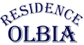 Logo blu “Residence Olbia” su sfondo bianco.