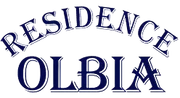 Logo blu “Residence Olbia” su sfondo bianco.