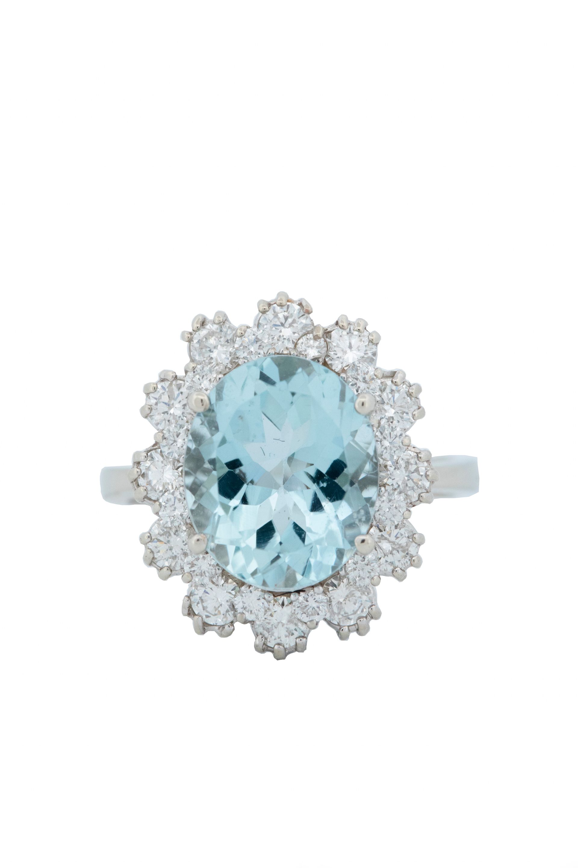 Aquamarine Diamond 14k Gold Ring