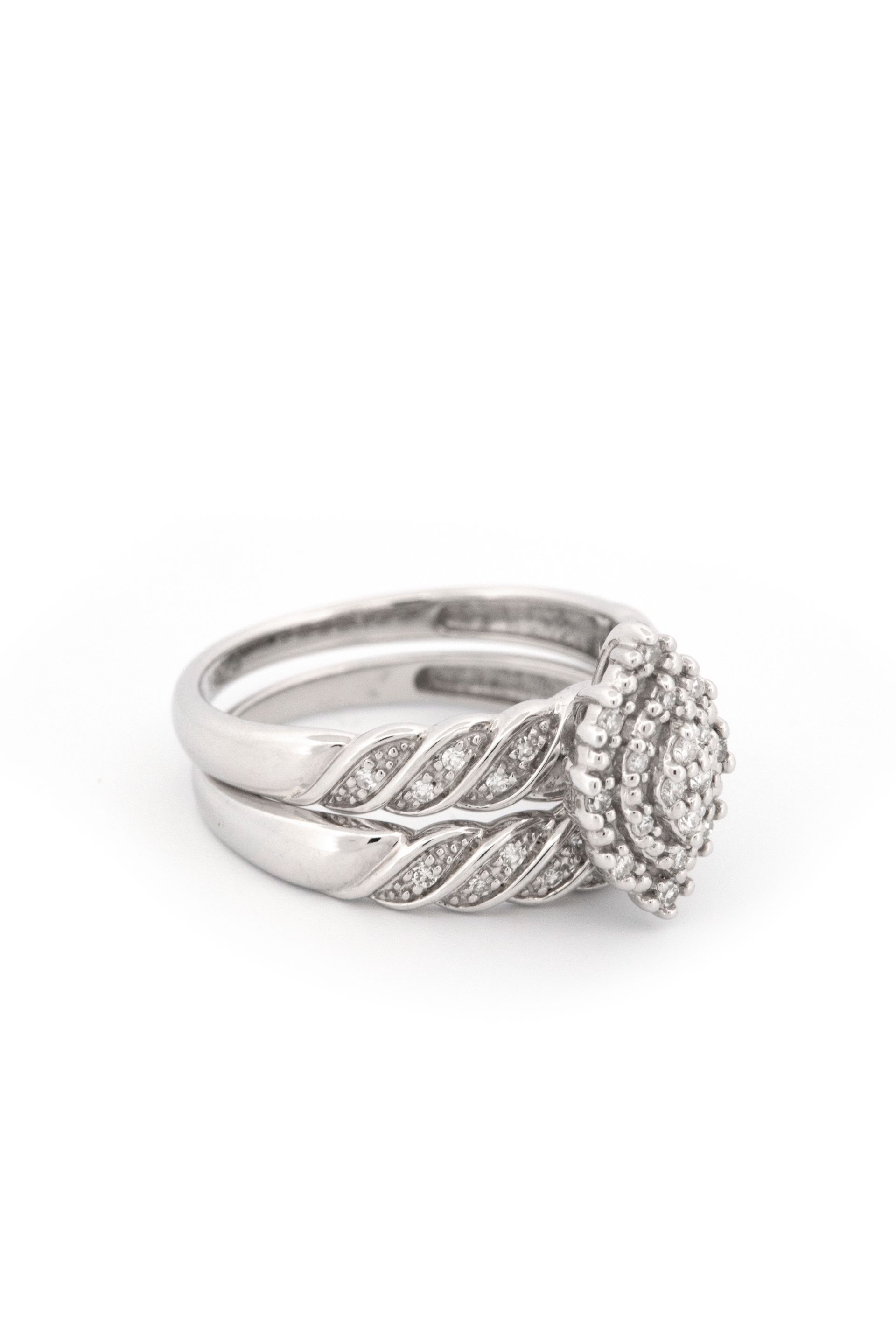 14k White Gold Cluster Set Engagement Set