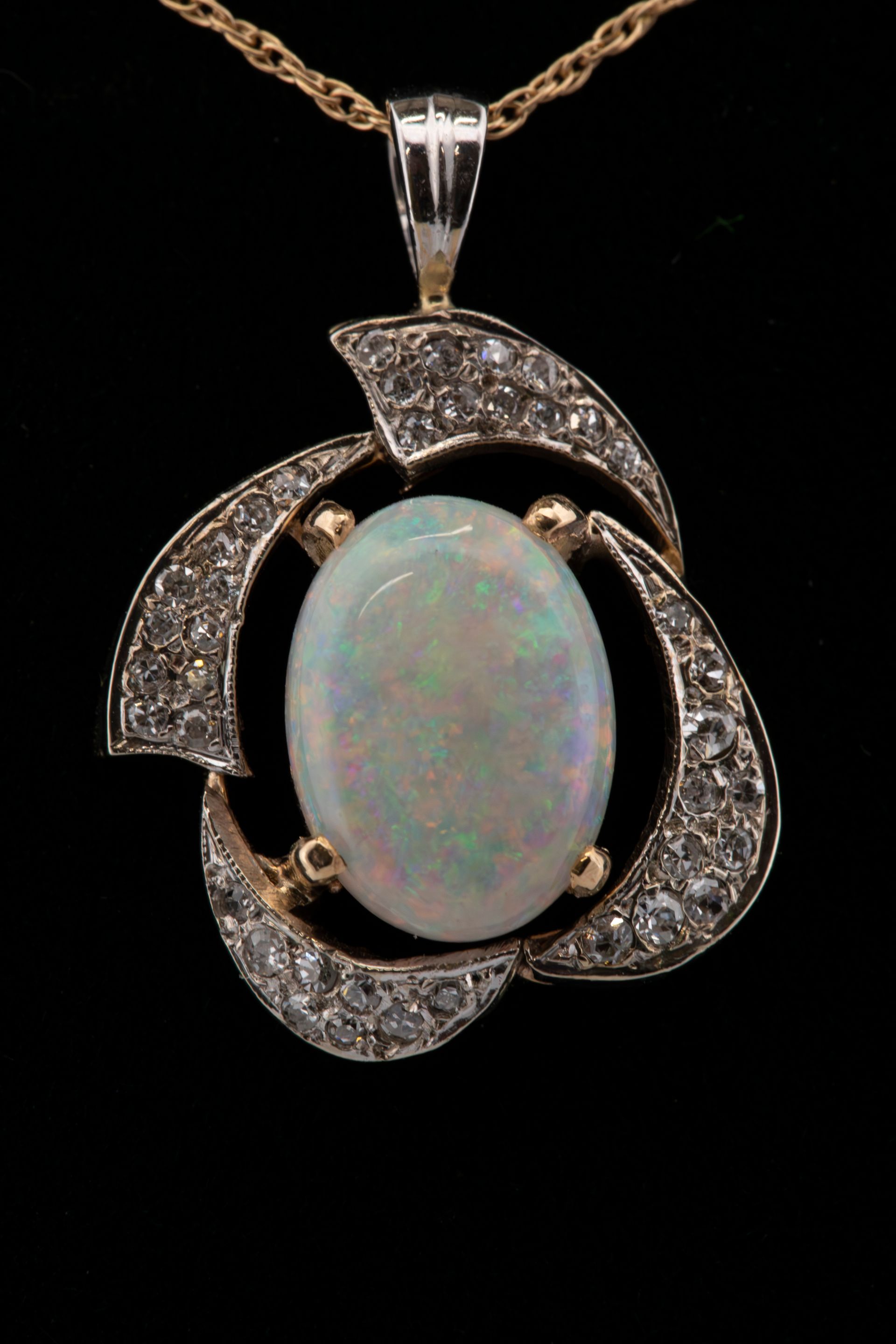 18k Bi Color Opal & Diamond Pendant