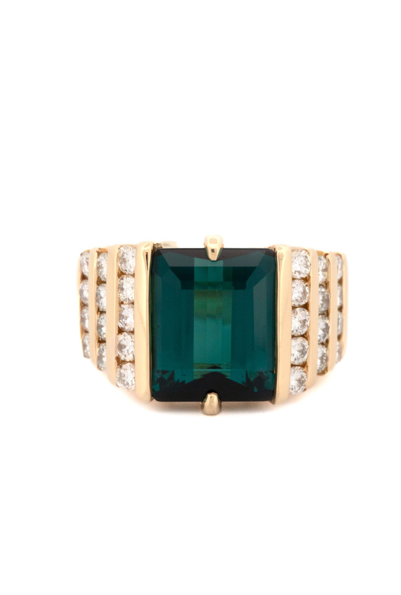 18k Yellow Gold, Indicolite Tourmaline & Diamond Ring