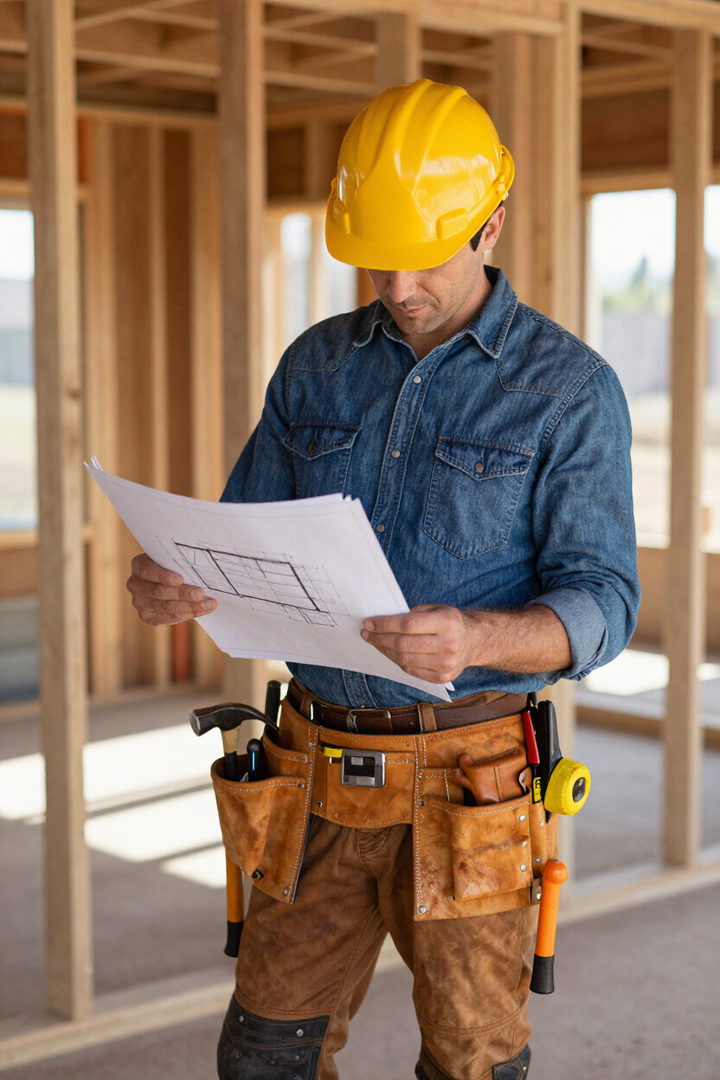 Anthony Izzo, founder of Sentinel Contracting LLC, reviewing construction plans on a Westchester County job site.