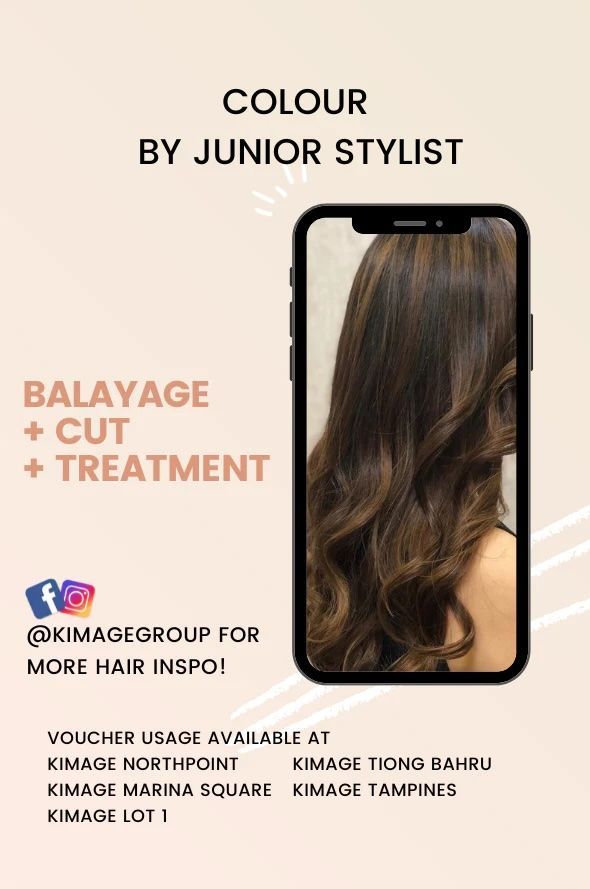 Balayage (no bleach) + Cut + Treatment Service by Junior Stylist at Kimage Hair Salon