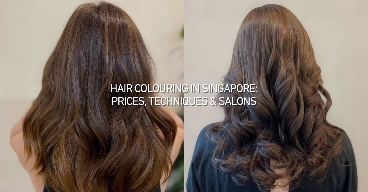 Balayage hair colouring at Kimage, shown from two angles on mid-length brown hair with caramel highl
