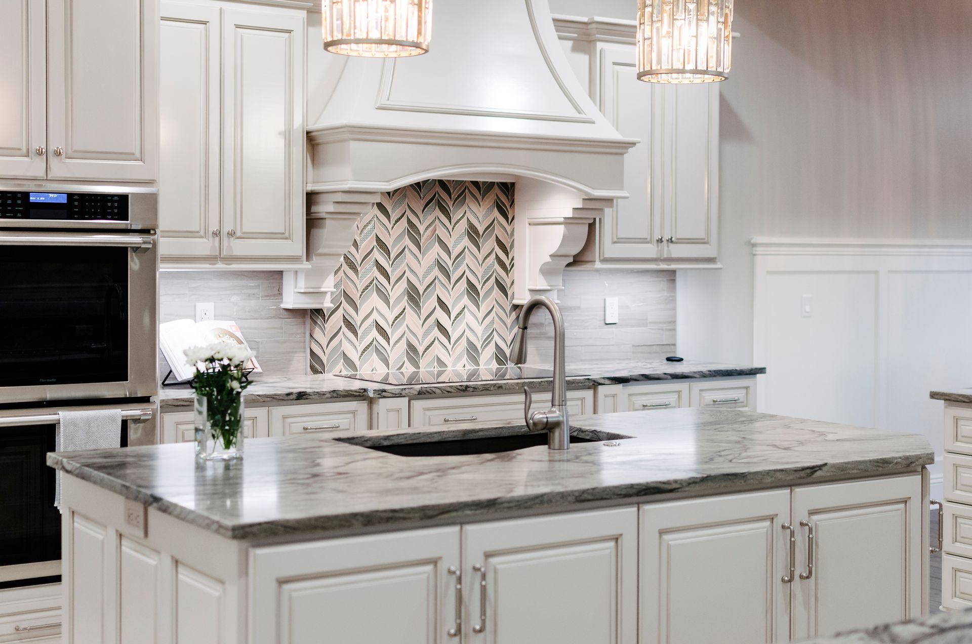 White kitchen with a large island