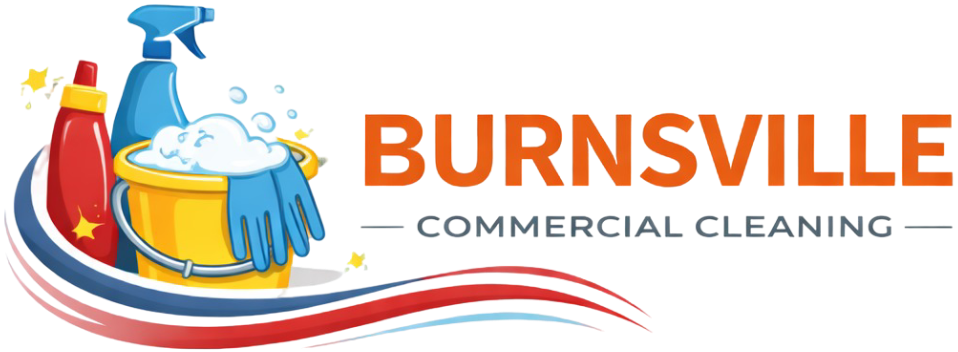 Burnsville Commercial Cleaning logo with cleaning supplies and bucket graphic, Burnsville, MN