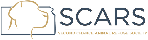Logo for SCARS: A dog's head outline, text 