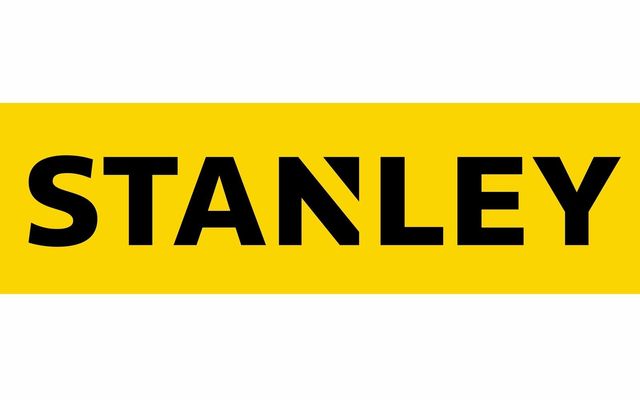 Logo STANLEY nero su sfondo rettangolare giallo.