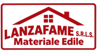 Logo per Lanzafame S.R.L.S., sagoma rossa di una casa con la scritta “Materiale Edile” su sfondo bianco