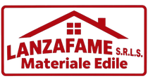 Logo per Lanzafame S.R.L.S., sagoma rossa di una casa con la scritta “Materiale Edile” su sfondo bianco