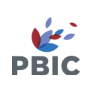 A logo for pbic with a flower and leaves