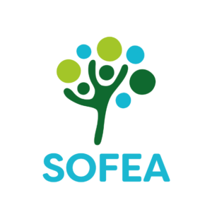 A logo for sofea with a tree and people