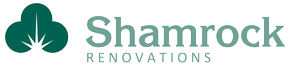 Shamrock Renovations logo with teal shamrock icon and green text