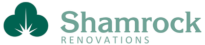 Shamrock Renovations logo with teal shamrock icon and green text
