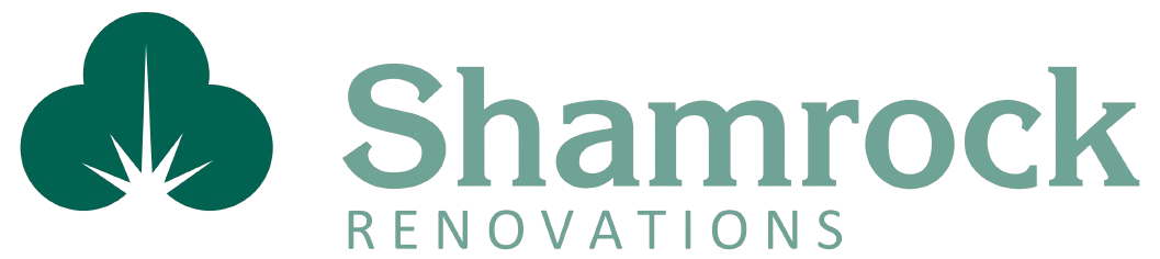 Shamrock Renovations logo with teal shamrock icon and green text