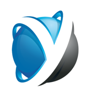 Logotipo circular abstracto azul y gris con formas curvas onduladas