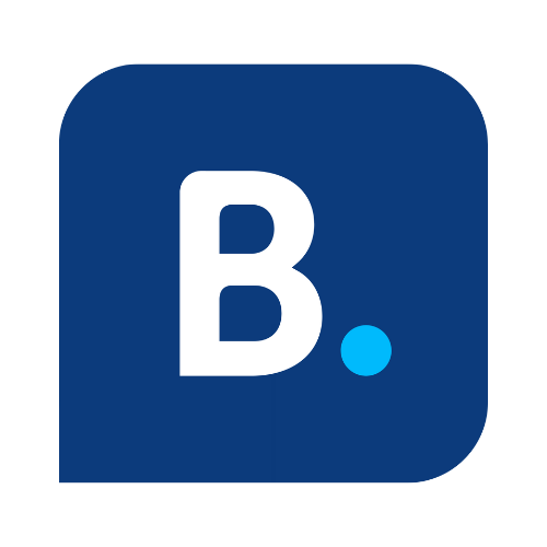 Logotipo azul de cuadrado redondeado con una “B” blanca y un pequeño punto cian.