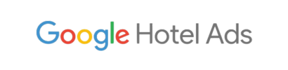 El logotipo de Google Hotel Ads está sobre un fondo blanco.