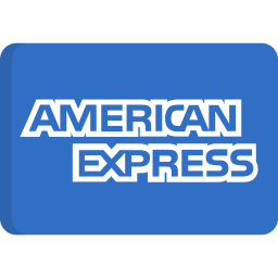 Logotipo de American Express en blanco sobre un fondo rectangular redondeado azul.