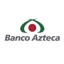 Logotipo de Banco Azteca con forma de ojo verde, círculo rojo y texto gris.