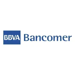 Logotipo de BBVA Bancomer en azul y blanco.