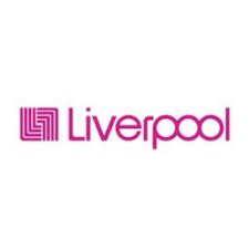 Logotipo del Liverpool en texto rosa con un icono de línea cuadrada sobre fondo blanco.