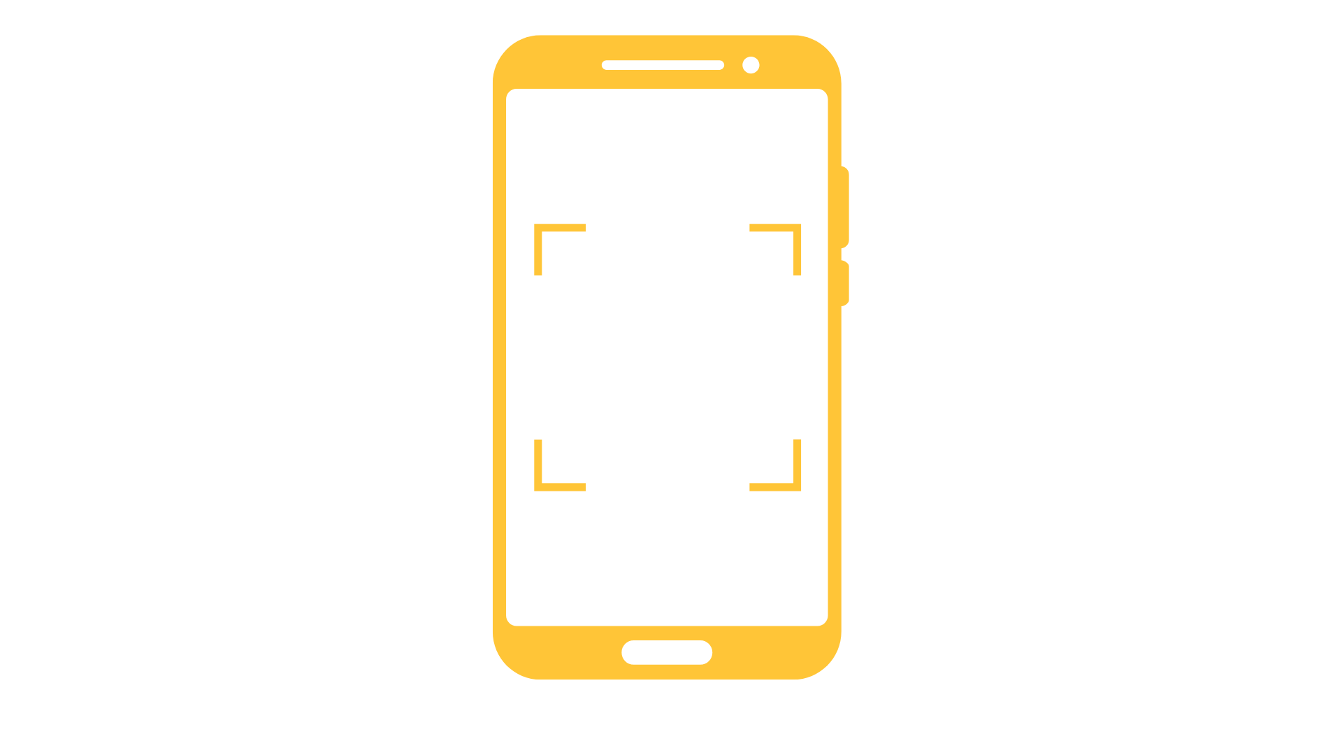 Contorno de teléfono inteligente amarillo con un icono de cámara enmarcando sobre un fondo blanco.